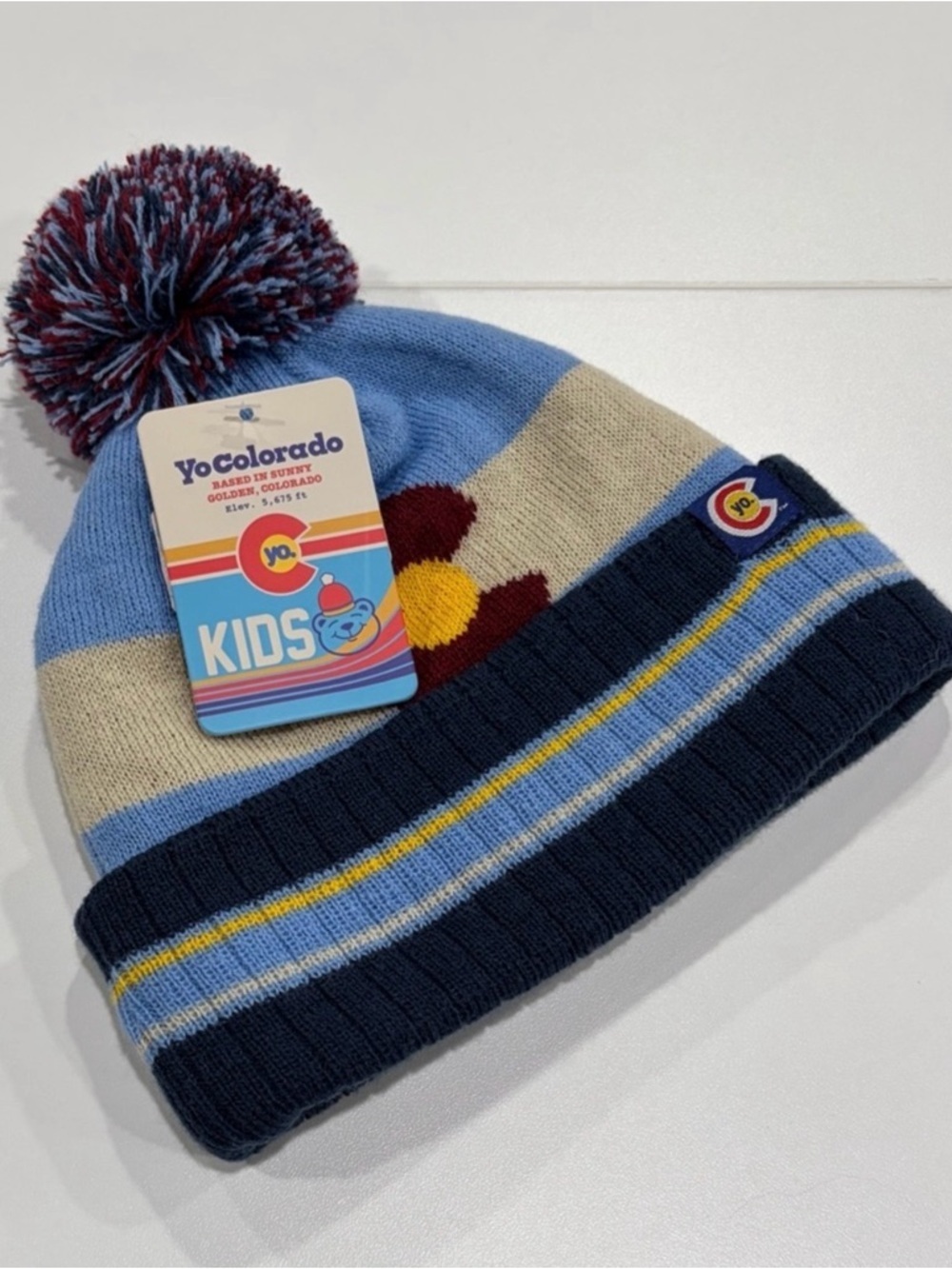 YoColorado Kids Vintage State Flag Beanie Hat Winter Ski NWT Cozy Navy Blue